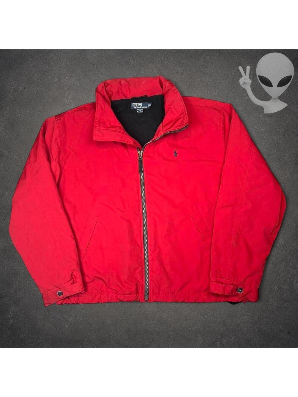 Polo Ralph Lauren Jacket Mens US 2XL Red Fleece Lined Full Zip Windbreaker VTG